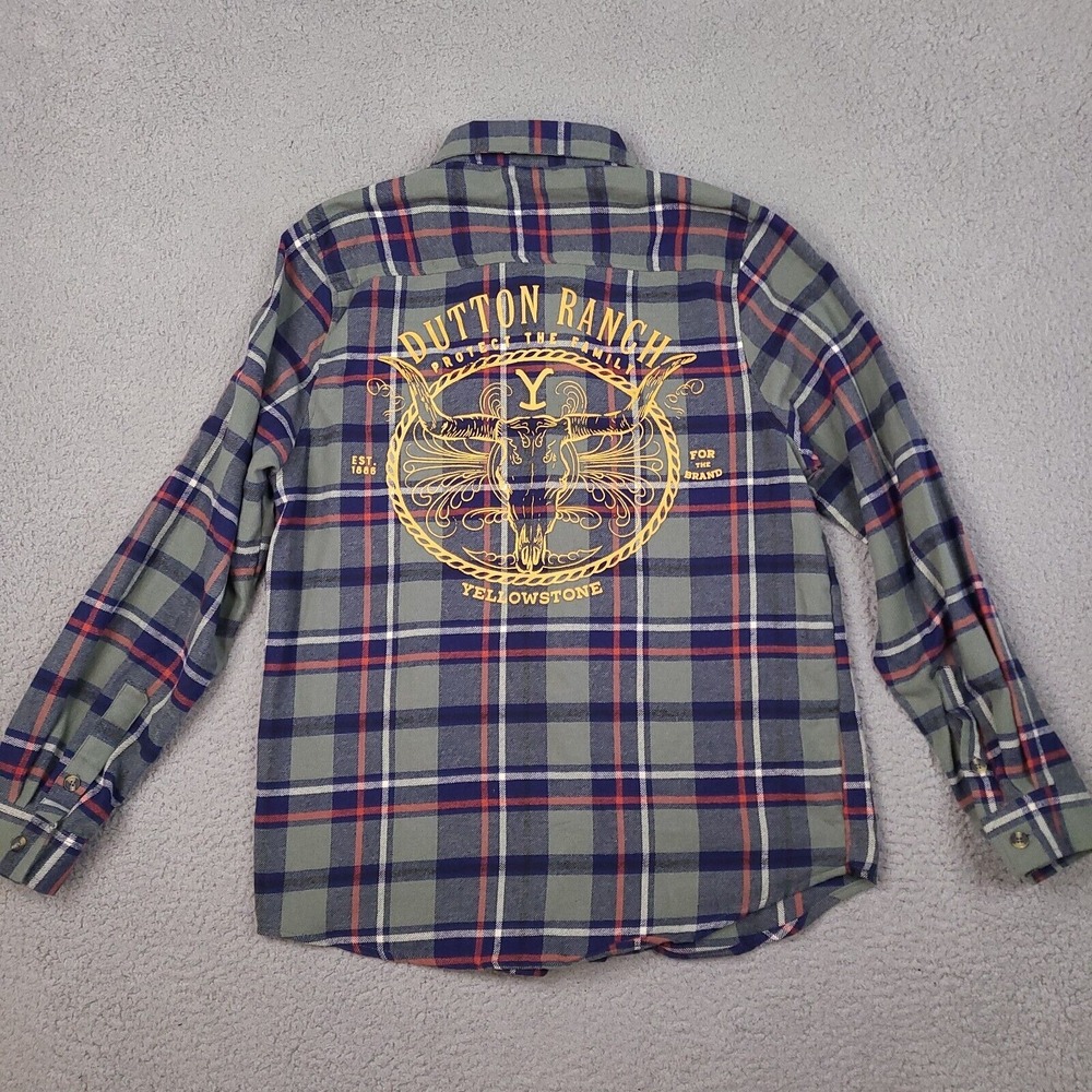 Yellowstone Dutton Ranch Shirt Mens Medium Green Blue Plaid Flannel TV Show
